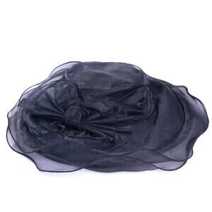 HAT-A-TUDE Black Layered Chiffon Derby Hat Wire Trim with Bow Women's OSFM